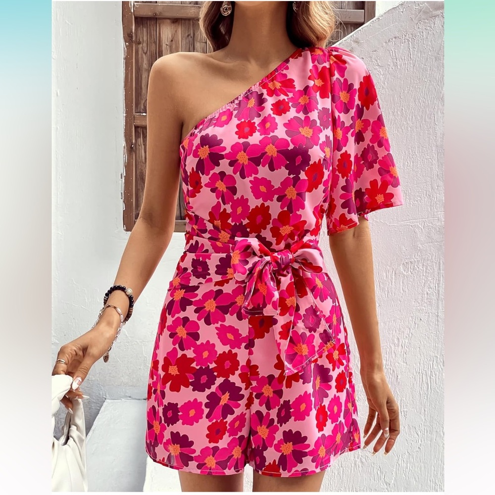 NWT One Shoulder Romper Boho‎ Floral - Picture 2 of 7